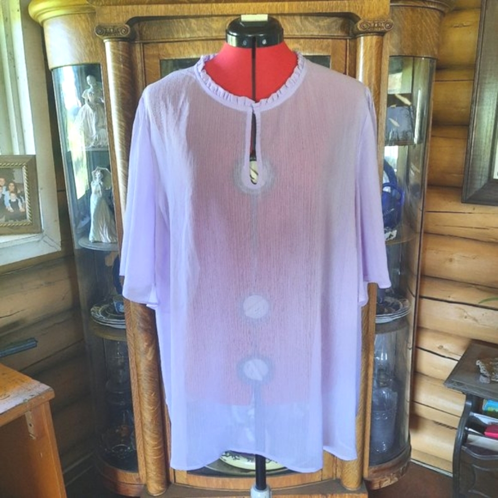 4 For $10 - Sheer‎ purple Blouse with ruffled collar